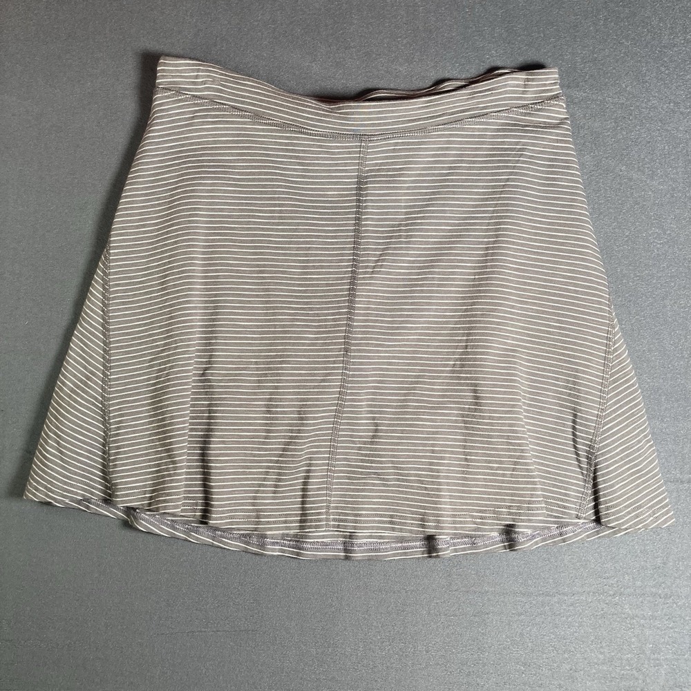 Toad & Co Gray And White Striped Organic Cotton Tencel Mini Skirt Women's Size M